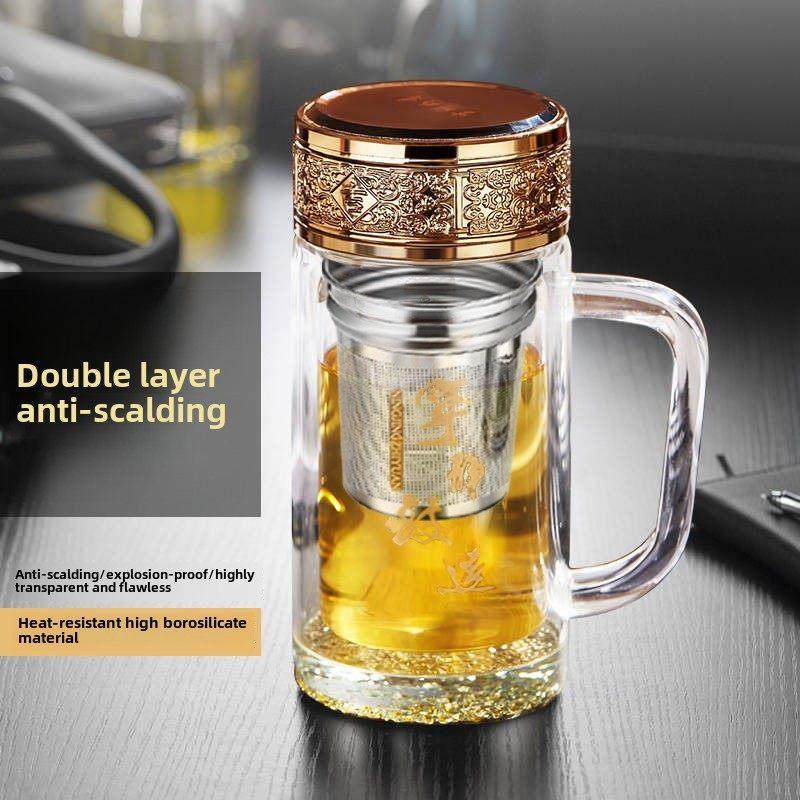 男士带柄办公用大容量个人双层玻璃水杯,餐饮具,玻璃杯,淘宝优惠券,粉丝福利购,淘宝优惠卷