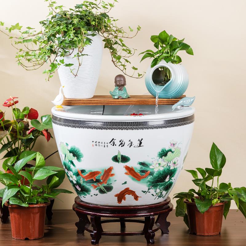 景德镇陶瓷流水鱼缸养荷花睡莲盆陶罐造景古法鱼缸客厅落地水缸