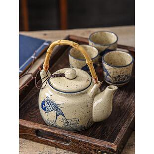 陶瓷茶壶耐高温开水壶老式提梁壶中式老茶壶水具套装饭店大号茶壶