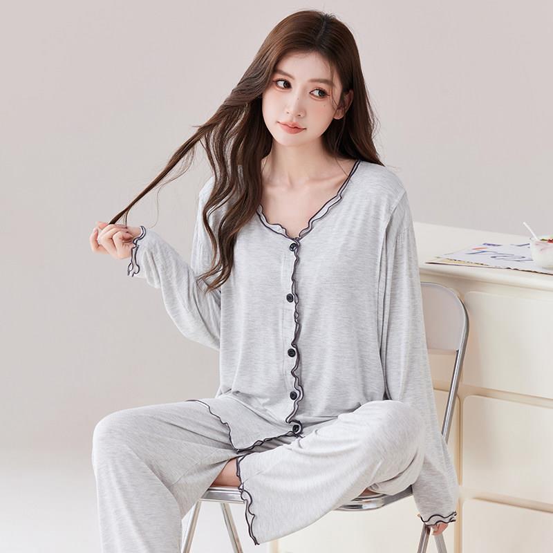 莫代尔大码月子服产后夏季薄款哺乳期喂奶睡衣孕妇待产家居服套装