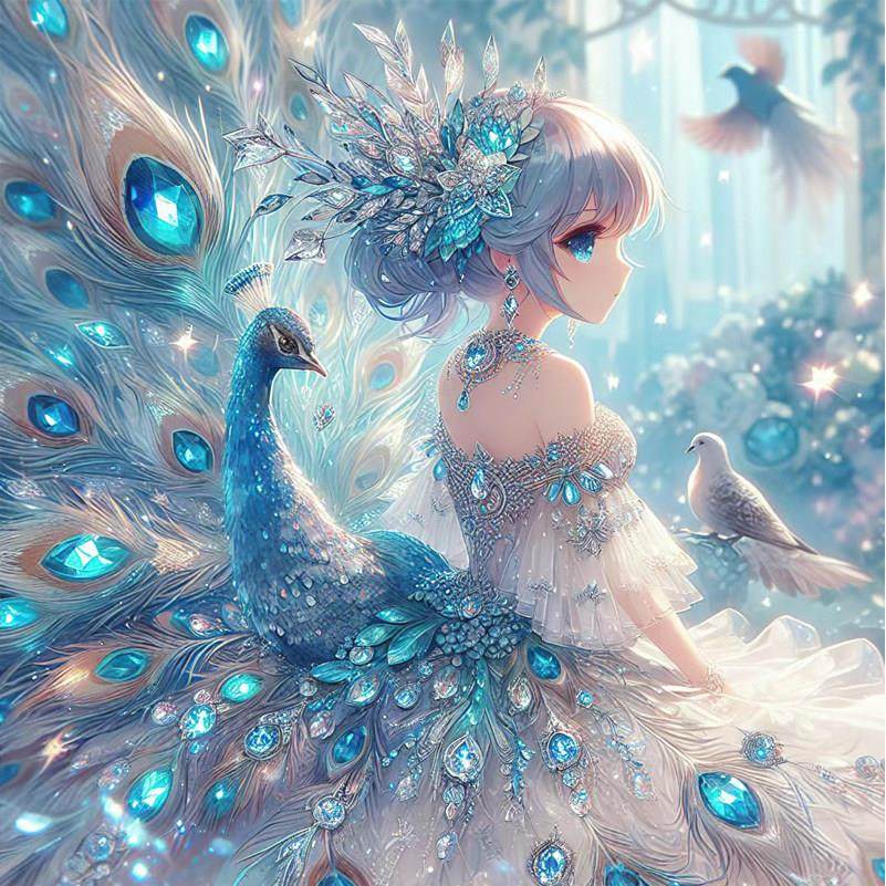 孔雀少女 2024年新款钻石画儿童卡通手工diy简单点贴砖十字绣卧室,居家布艺,钻石绣,淘宝优惠券,粉丝福利购,淘宝优惠卷