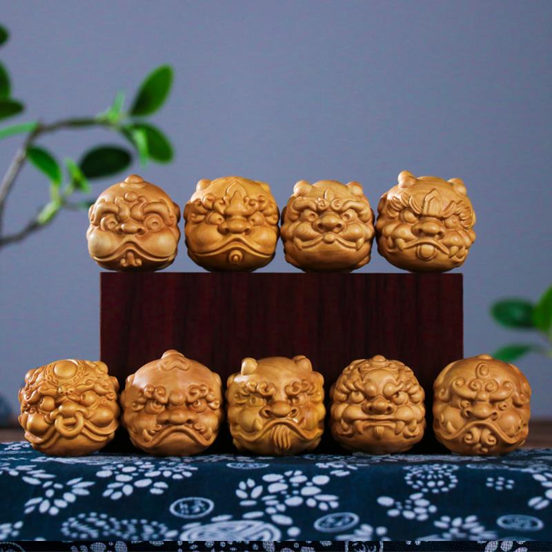 小叶黄杨木龙生九子实木雕刻男女士随身盘玩手把件摆件挂件手串链