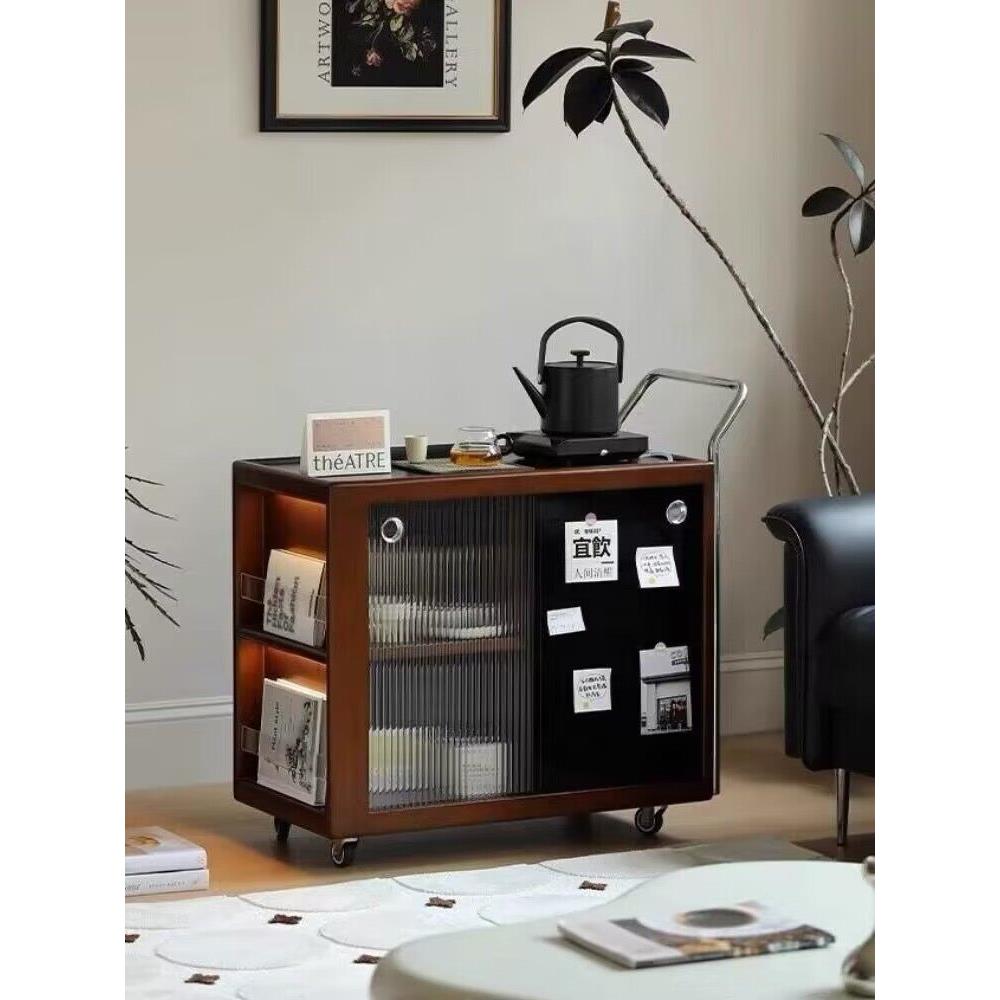 北欧实木茶几移动式茶水柜日式客厅阳台小推车茶台储物柜沙发边几