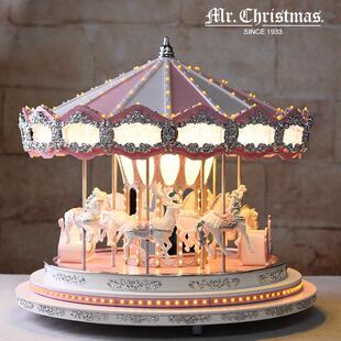 MrChristmas旋转木马音乐盒粉色八音盒摆件生日礼物女生女孩耶诞