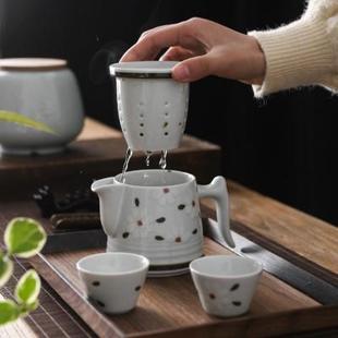 收纳包1壶2杯旅行户外车载陶瓷功夫茶具 西田木雨雏菊快客杯便携式