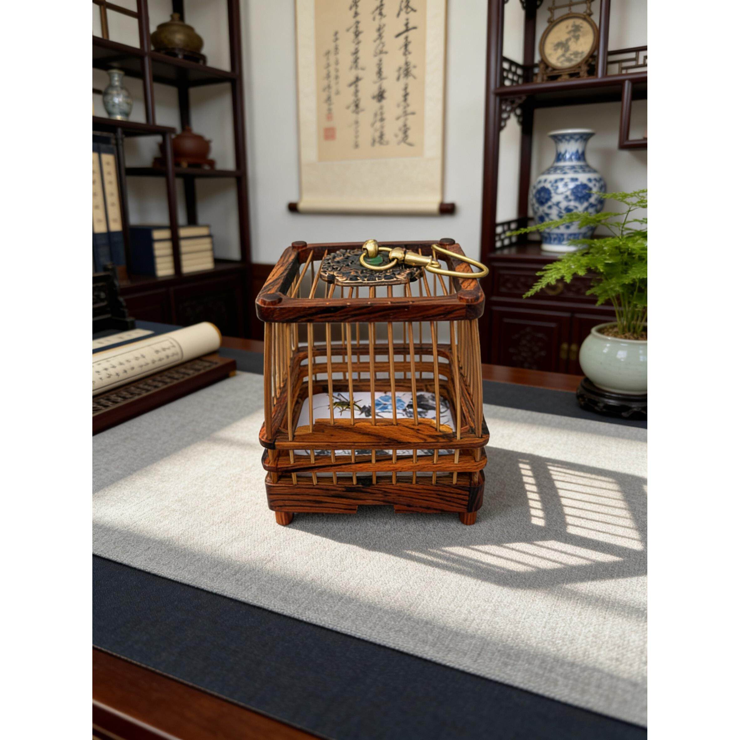 红木紫光檀木精品螽斯笼子高档手工饲养箱盒子实木高级高端豪华 - 实物图