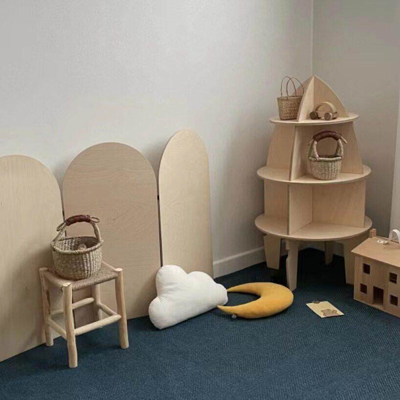 儿童房木质屏风中古原木风遮挡装饰隔断可折叠移动拍照道具背景板