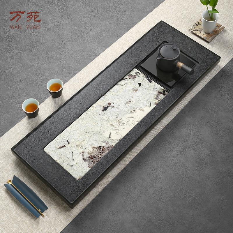 乌金石茶盘整块家用天然岩板茶台现代简约轻奢功夫茶具排水式茶海