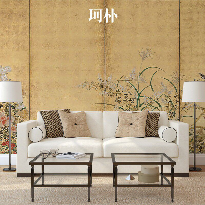 热销珂朴新中式花草复古壁纸定制壁画国潮玄关墙纸茶室客厅电视背
