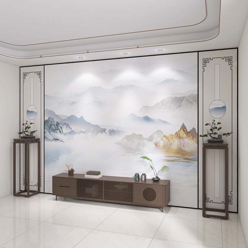 热销壁画3d立体新中式电视背景墙壁纸客厅墙纸影视墙8d壁布高级感