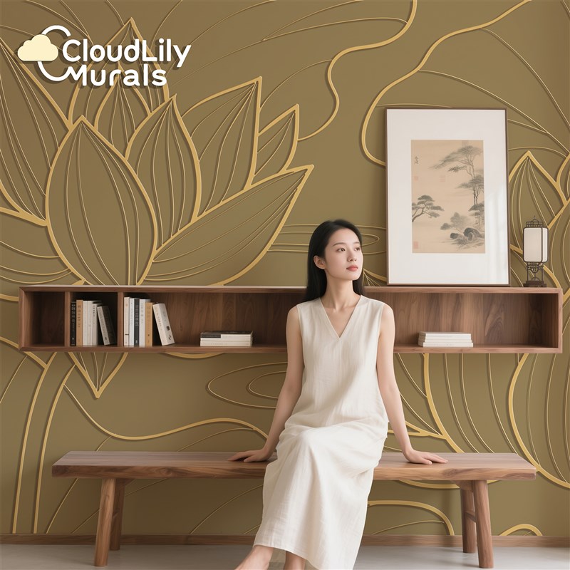 热销中式意境荷花壁画定制3d立体电视背景墙壁纸客厅壁布装饰墙布图片