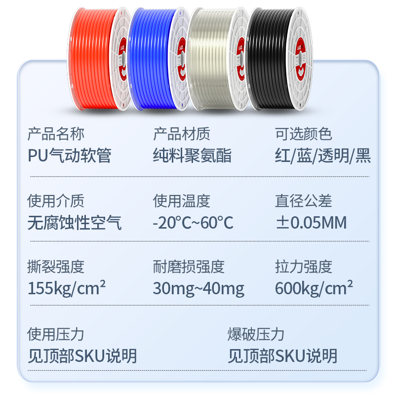 热销PU气管气动软管气泵空压机高压气管压缩气管透明管8/10/12mm
