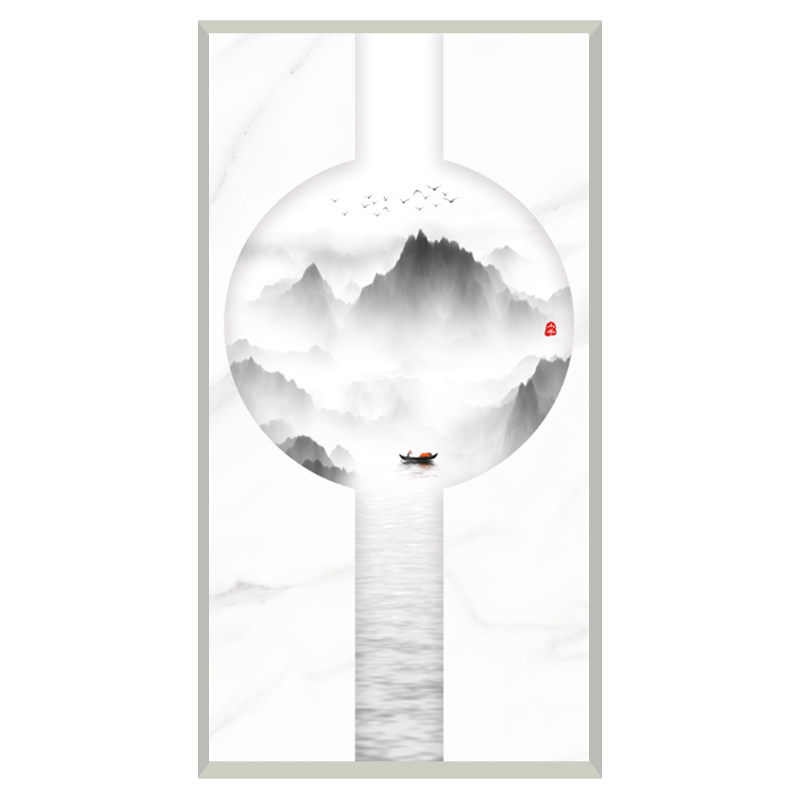 热销2020新款玄关壁纸圆形山水背景墙创意造型墙纸壁布无缝竖版壁