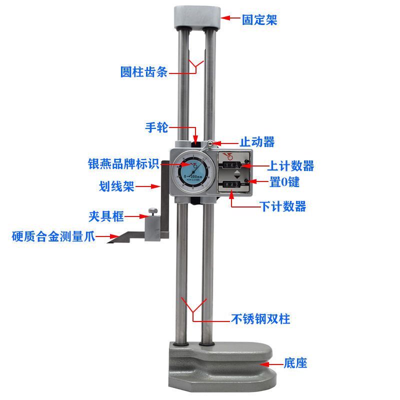 热销三丰数显高度尺双柱手轮带表高度尺杠杆表千分表高度计数显千