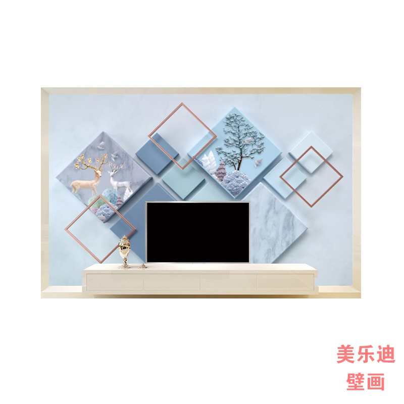 热销北欧大气几何电视墙壁纸5d8d立体沙发背景墙壁画卧室客厅影视