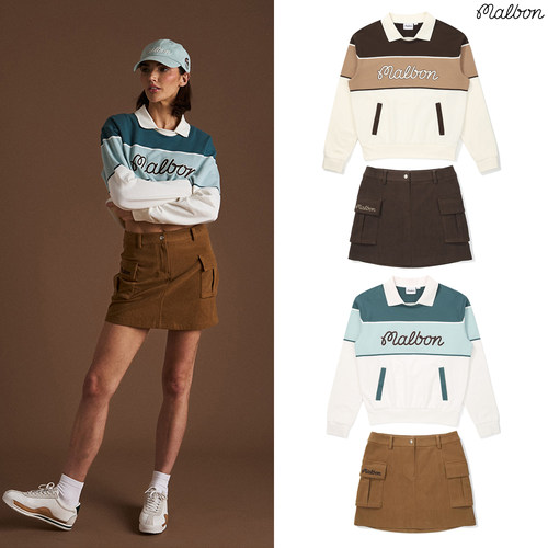 韩国MALBON高尔夫女装秋冬季套装运动休闲保暖长袖卫衣防走光短裙