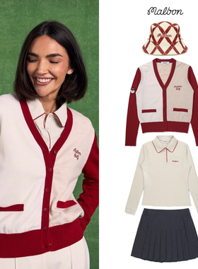 韩国MALBON高尔夫女装新品运动休闲套装渔夫帽针织衫长袖T恤短裙