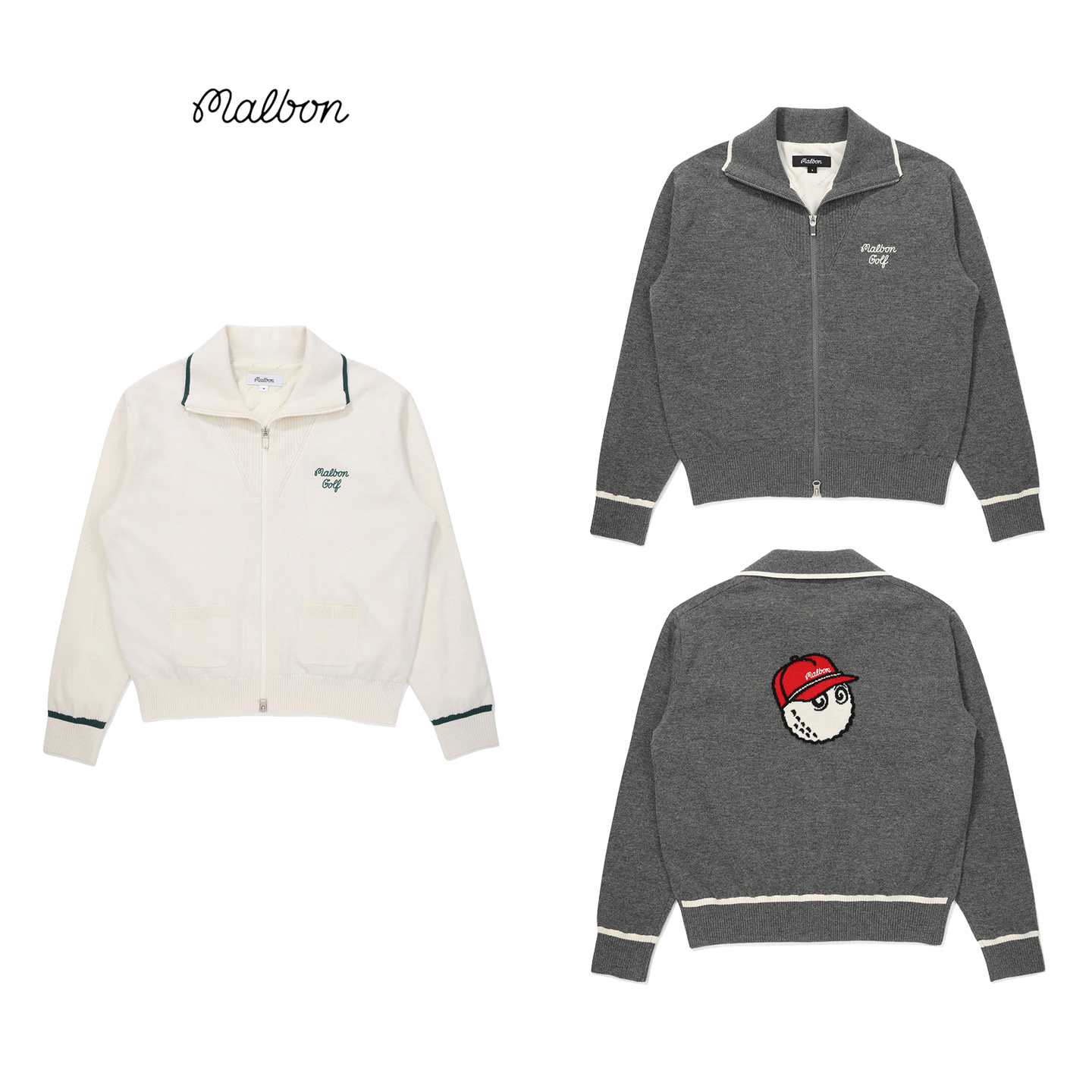 韩国MALBON高尔夫女装25秋冬运动休闲内里防风针织衫翻领长袖外套