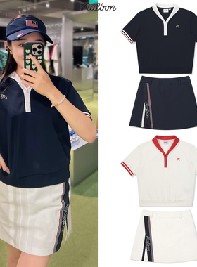 韩国MALBON高尔夫服装女款套装运动休闲时尚短袖防走光A字短裙