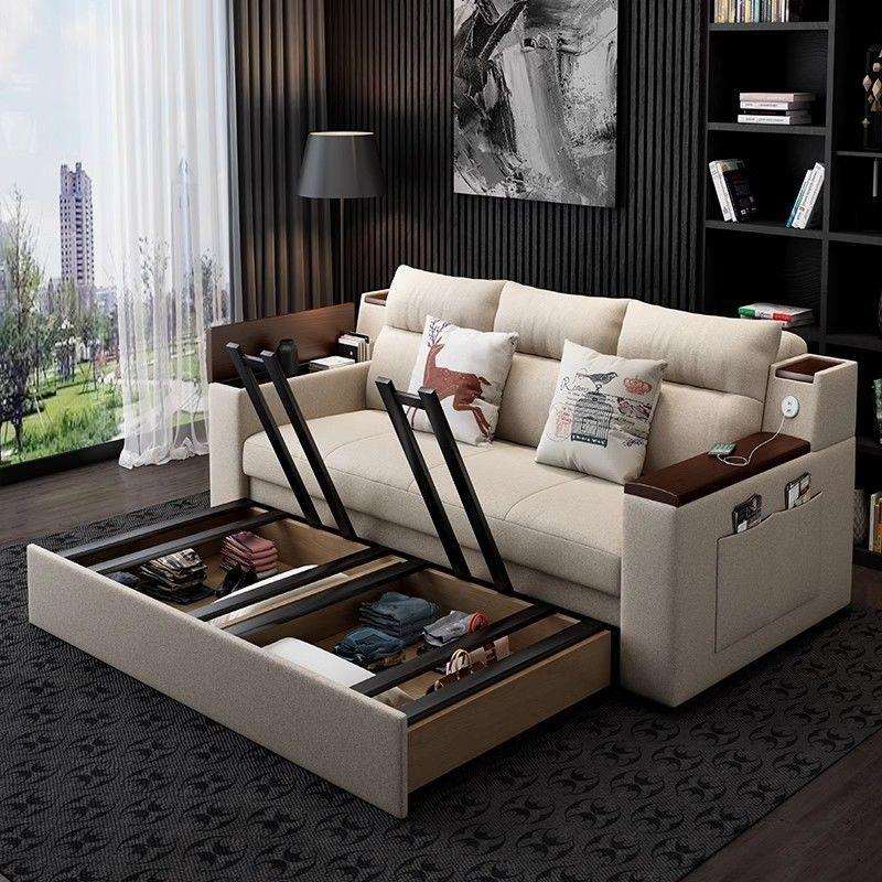 可折叠实木沙发床两用储物客厅小户型双人懒人多功能乳胶椰可拆洗