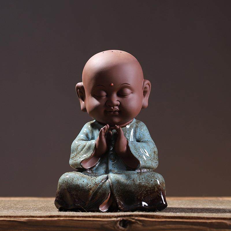 创意灯光中式陶瓷人物沙弥大号摆件客厅书房办公室桌面装饰摆设品
