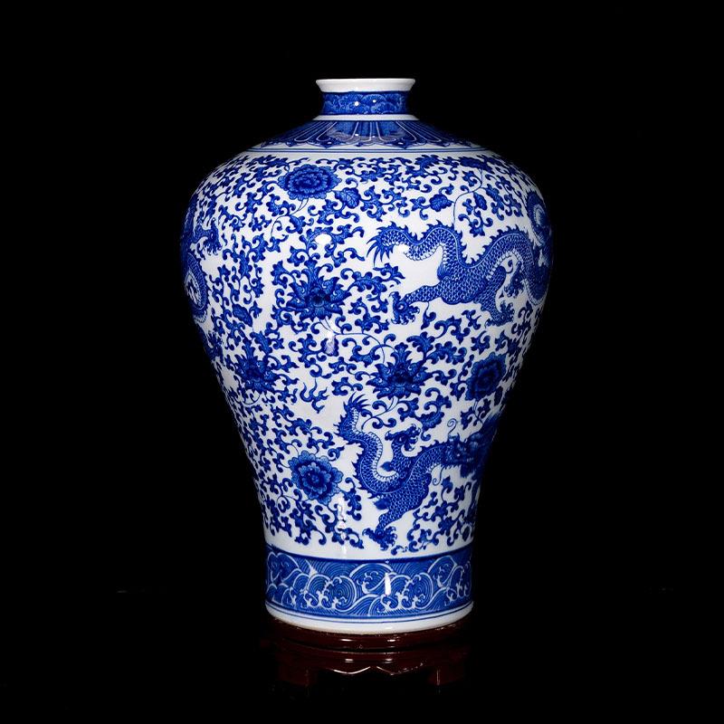 青花瓷花瓶景德镇陶瓷器花瓶插花摆件仿古中式家居客厅小装饰瓷瓶