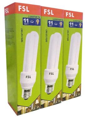 FSL佛山照明节能灯E27大螺口小灯泡日光灯11W白光6500K3只装