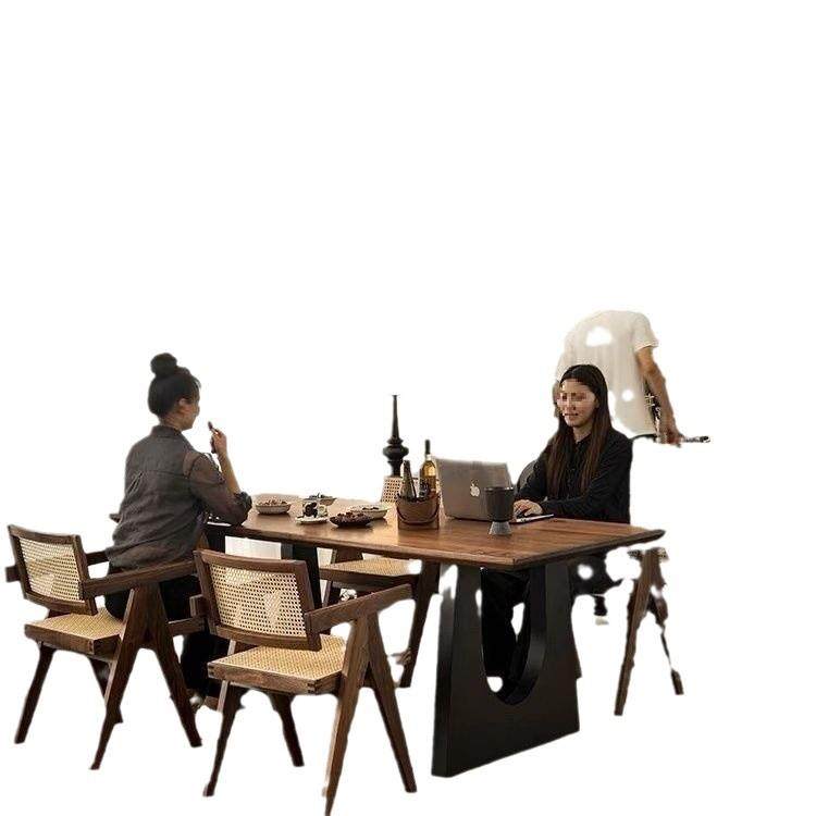 实木餐桌胡桃木色原木客厅餐桌椅长书桌工作台大板一体会议办公桌,电子元器件市场,其它元器件,淘宝优惠券,粉丝福利购,淘宝优惠卷