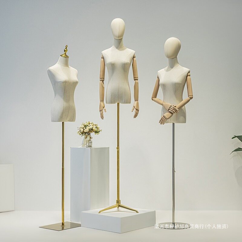 女半身模特儿塑料材质服装店橱窗展示经典棉麻包布可活动手臂模特