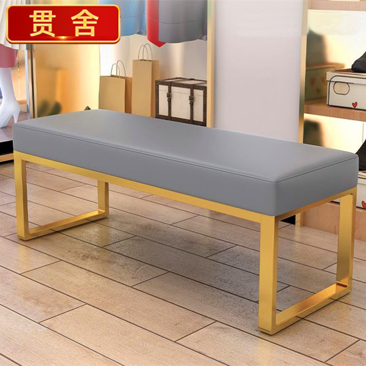 服装店家用不锈钢皮面长条换鞋凳