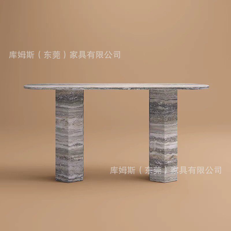 极简洞石玄关台北欧样板房案台酒店大堂创意入户条案玄关桌端景台