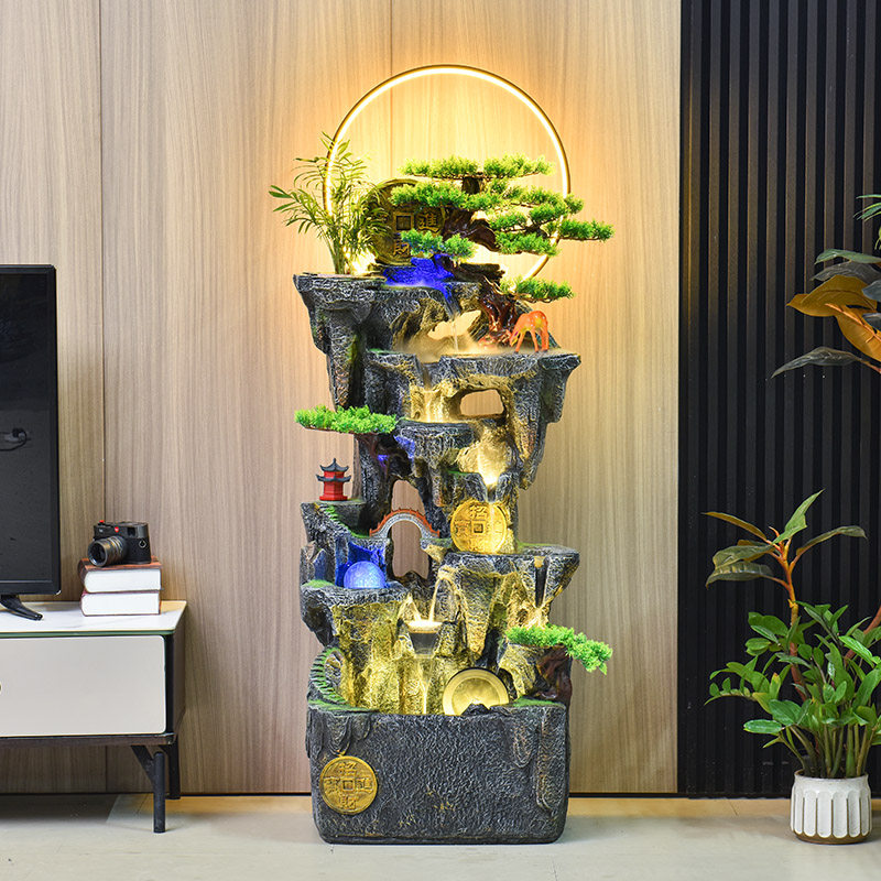 办公室循环水生财风水轮新中式高山流水摆件开业乔迁落地喷泉造景,家居饰品,流水摆件,淘宝优惠券,粉丝福利购,淘宝优惠卷