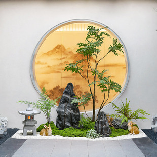 仿真植物假山石造景装 枯山水景观酒店室内绿植旱景布置 饰摆件中式