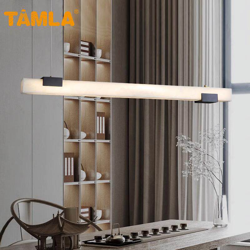 餐厅进口云石轻奢吊灯现代简约设计师一字长条茶室吧台家用吊灯