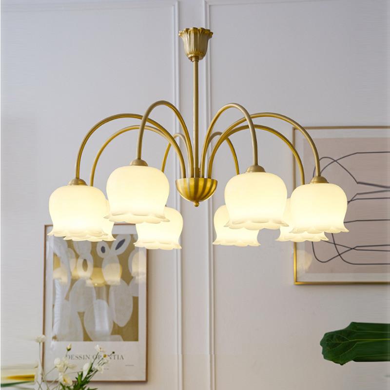 现代美式全铜简约轻奢铃兰花卧室吊灯法式衣帽间客厅餐厅书房吊灯