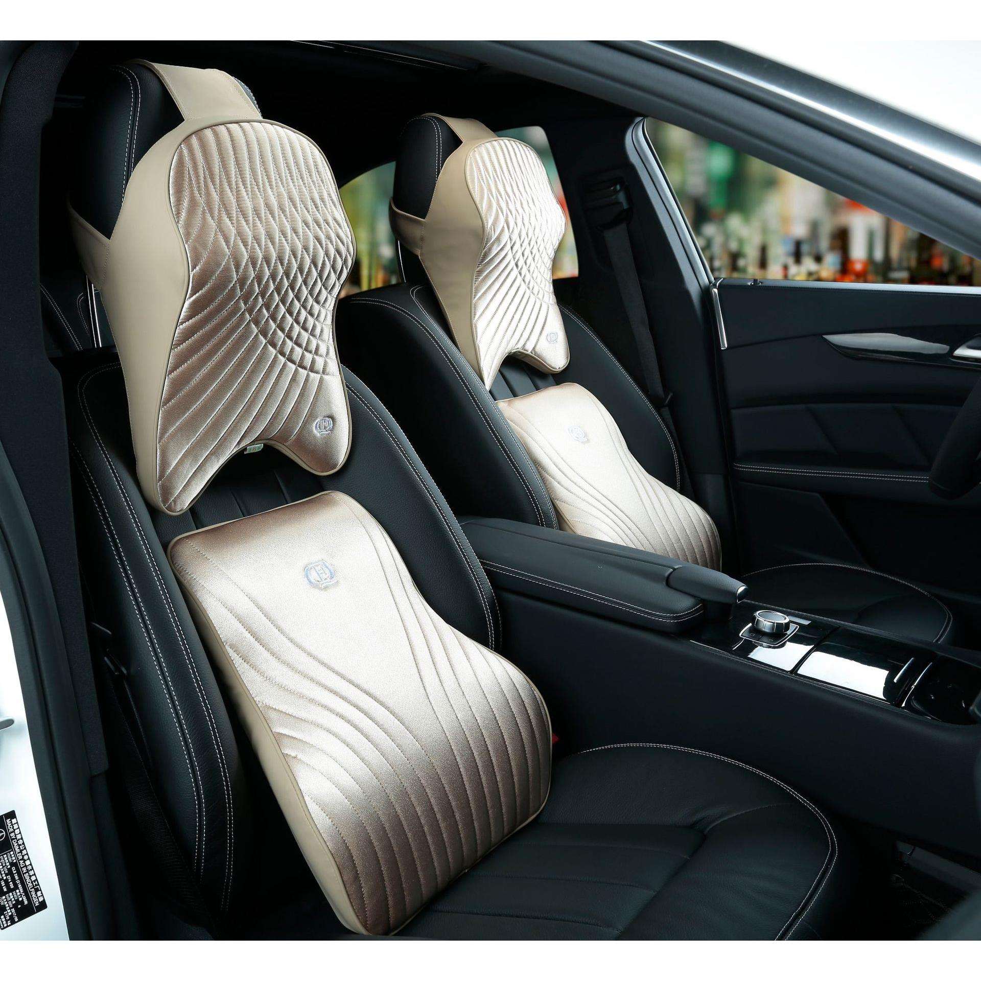 汽车头枕腰靠 套装丝绸绣花记忆太空棉车载护颈靠枕 汽车内饰品