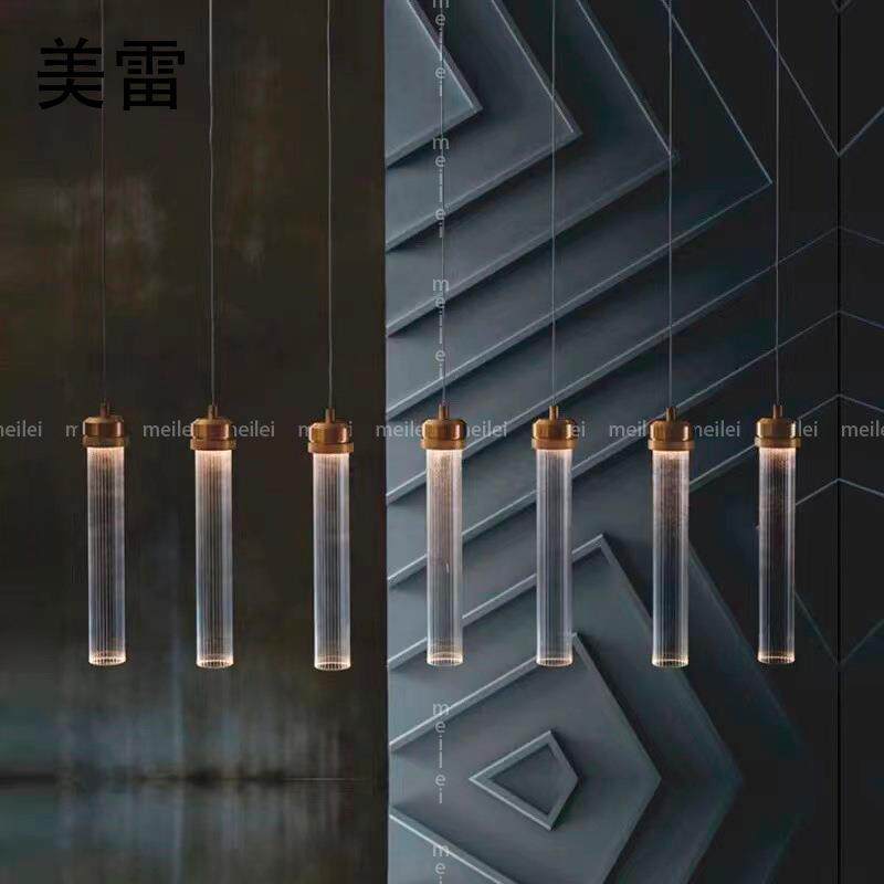 北欧吧台吊灯简约餐厅前台酒吧创意个性条纹玻璃圆管艺术轻奢吊灯