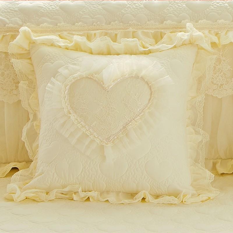 韩版荷叶花边方型蕾丝边心形靠背枕抱枕套沙发靠枕不含芯纯色特价