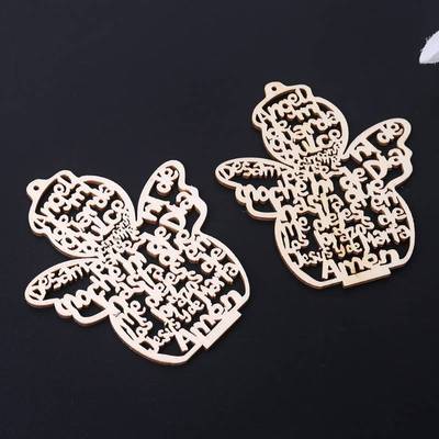 12 PcsPack Wooden Hollow Out Angel Doll Ornaments Pendants