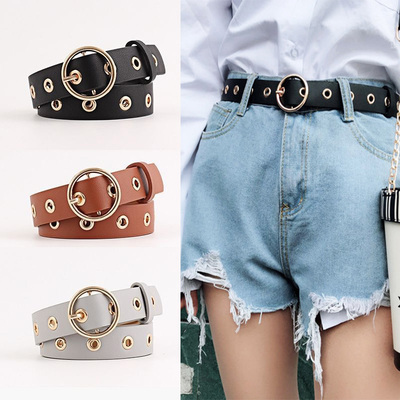 Women Leather Belt Round Metal Pin Buckle Circle Belts Hot B