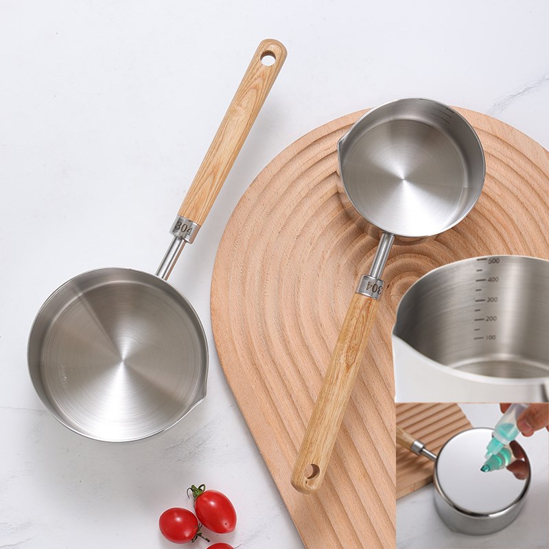 304不锈钢热油锅西餐长柄牛排汁锅家用凉菜泼油融化巧克力黄油锅