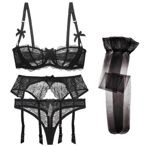 CYHWR Luxury Half Cup Lace Transparent Sexy Lingerie Ultra-t