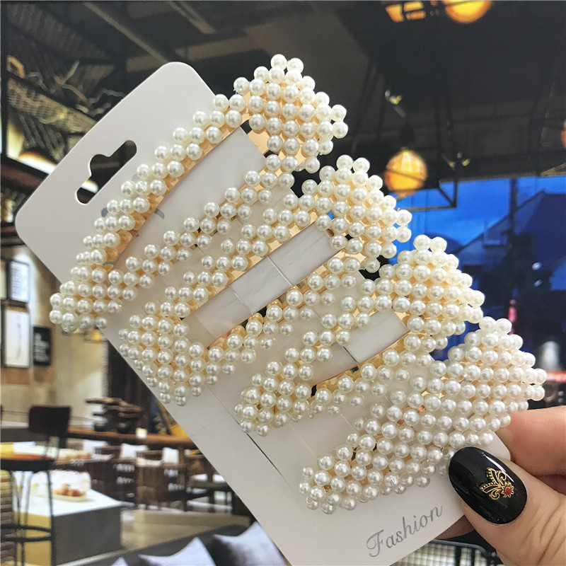 1Set Handmade Pearls Hair Clips Pin for Women Fashion Geomet