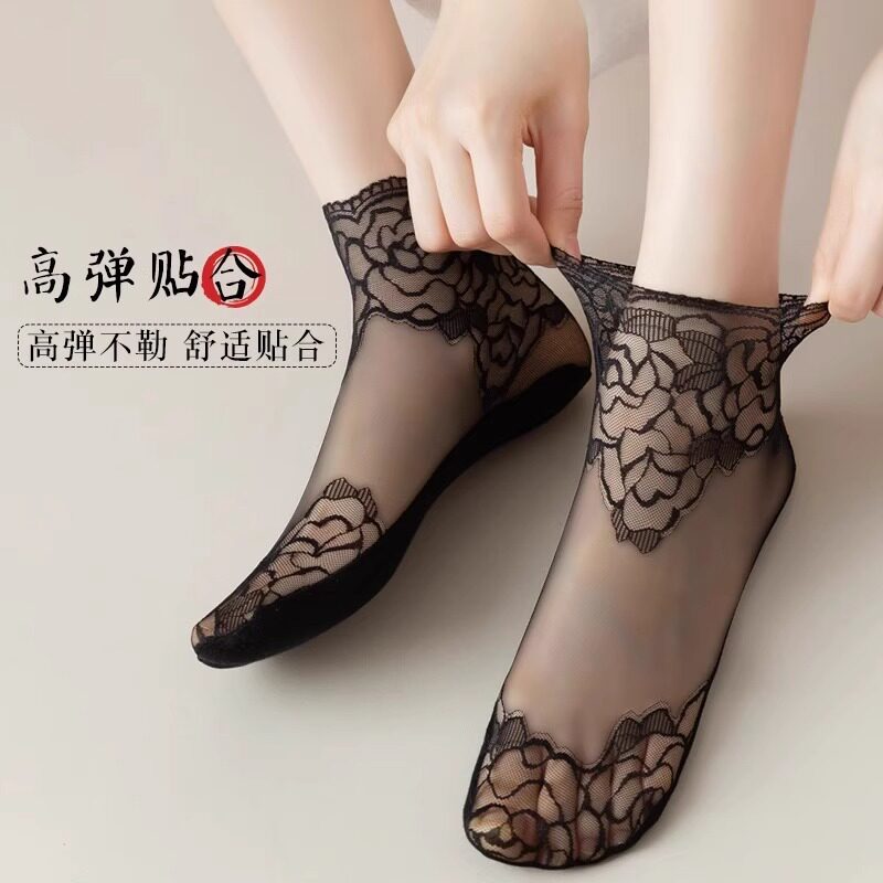 蕾丝花边超薄透明防勾丝女船袜