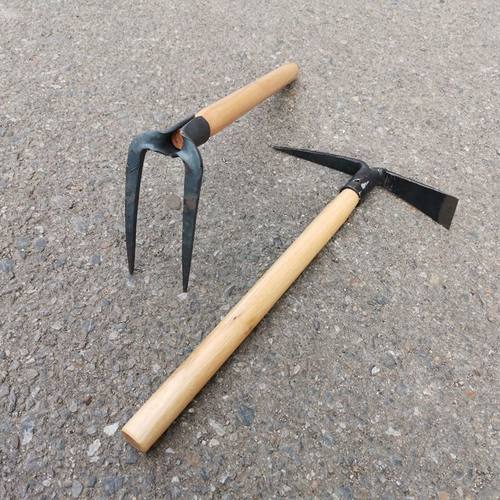 木柄锰钢种花园艺弹簧钢锻打挖笋小锄头鱼叉子海蛎草耙子锻造钢镐