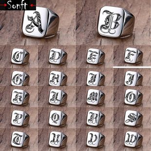 Vnox Retro Initials Signet Ring for Men 18mm Bulky Heavy St