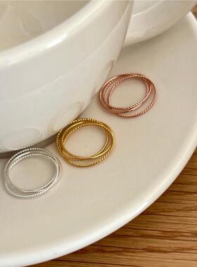 林有有 新款韩版饰品S925纯银戒指手工扭绳三线戒指戒指首饰时尚