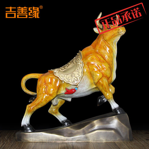 极速新品发飞招财进宝《旺市牛》铜牛摆件店铺办公桌客厅家居工艺