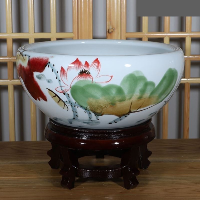 阳台室外养鱼景德镇陶瓷鱼缸水泵特价家用造景底座景观1m手绘合一