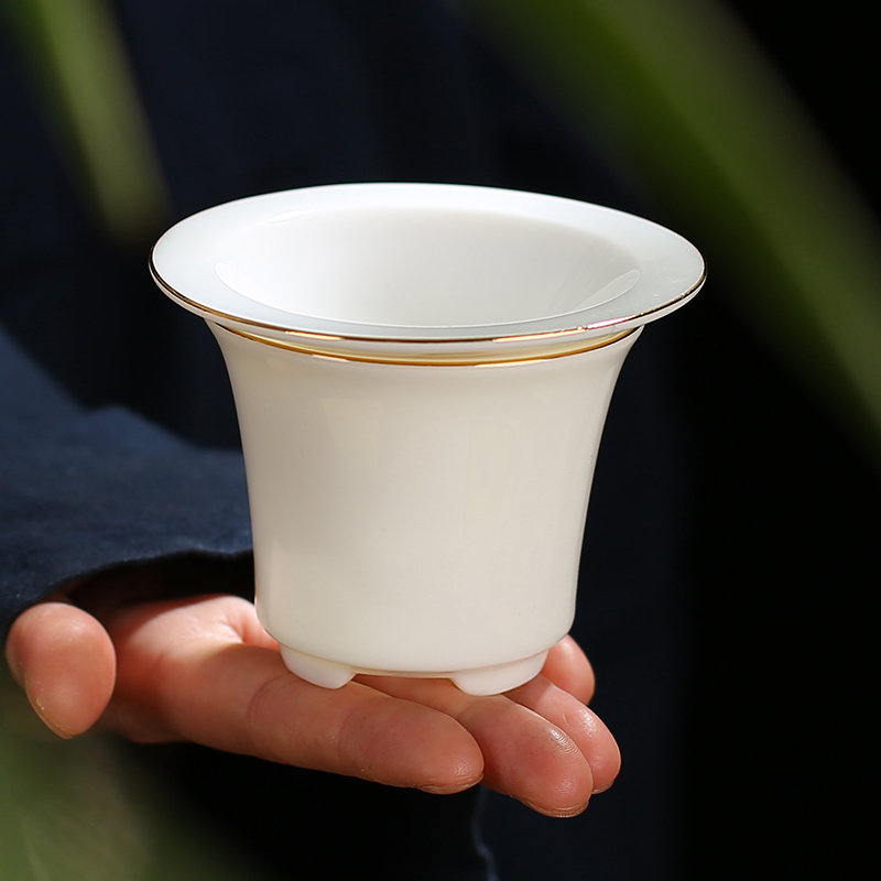 茶漏德化白瓷描金公杯创意超细泡茶漏斗底座陶瓷茶滤公道杯套装